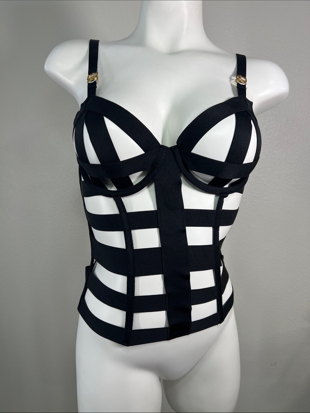 Victoria's Secret Black Strappy Cage Bustier Top SMALL